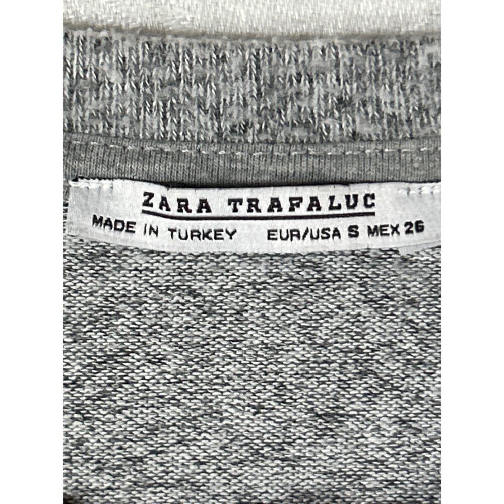 Zara Trafaluc Shirt Small Gray Chest Pocket Sweatshirt Raw Hem Oversized - Picture 6 of 9